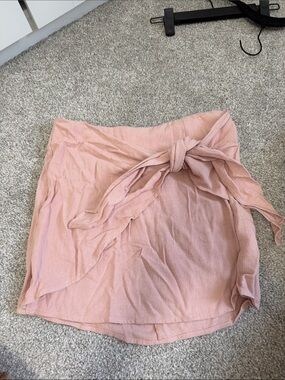 emory park Blush Pink Tie-Waist Mini Skirt